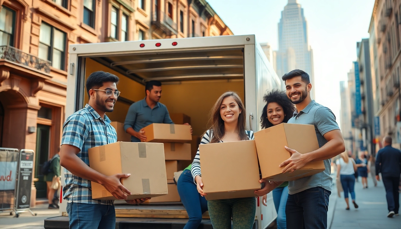 Moving company nyc team helping a family pack and load their belongings for relocation.