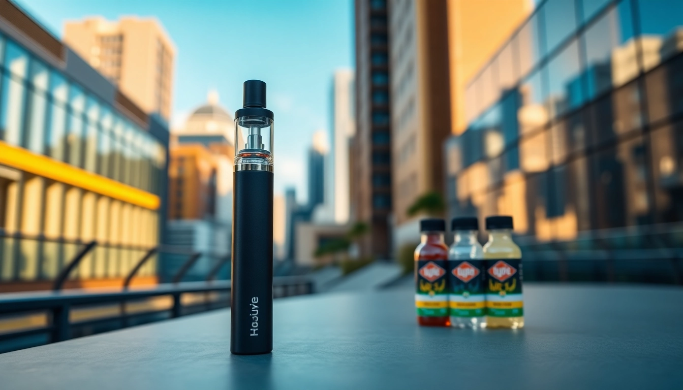 Showcasing the HQD Cuvie disposable vape with vibrant flavors in a sleek urban environment.